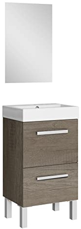 Baikal Conjunto De Mueble De Baño 45cm. Incluye Mueble con Lavabo. Melamina 16mm. Mueble MONTADO. Lavabo Encastrado. con Espejo Puerta Abatible + Cajón Nebraska