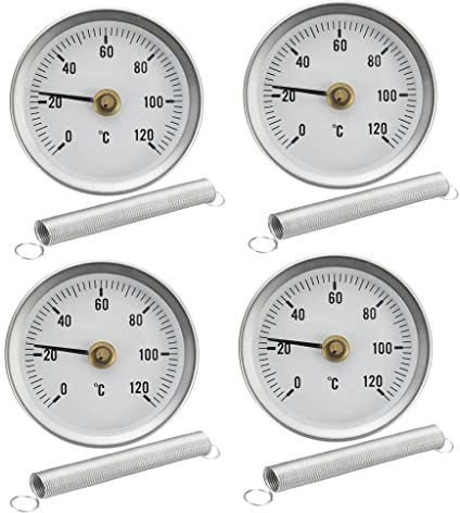 4 x Rohr Thermometer Temperaturanzeige mit Clip-On Feder 0-120 ℃ 63mm