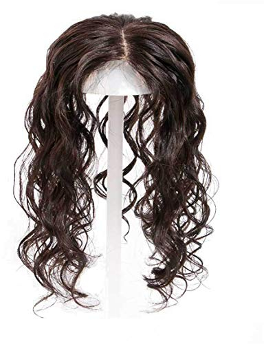 Lockiges Echthaar-Kronenaufsatz für Frauen mit dünner werdendem Haar, Clip in 8,9 x 14 cm, Seidenbasis, Top-Haarteile, Perücken, 30,5 cm, Dunkelbraun