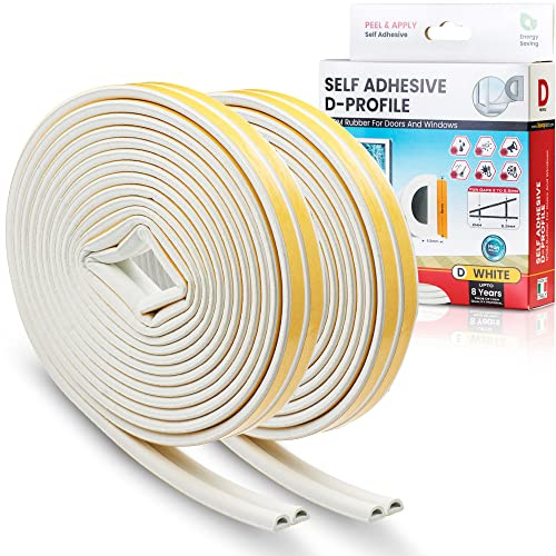 Sanojtape Bande de Joint D-Profil Blanc Auto-adhésive 16 Mètres d'étanchéité en EPDM Mousse Imperméable pour la Fenêtre de Porte