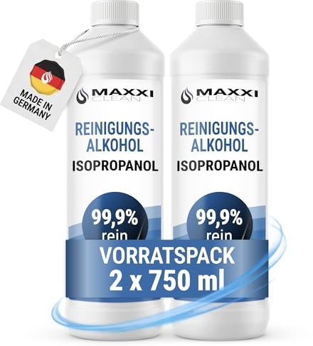 Maxxi Clean 2 x 750 ml Isopropanol 99,9% I Reines Isopropylalkohol I Fettlöser & Entfetter I schnell verdampfend, rückstandsfrei I entfernt Lack- und Klebereste I Resin-Reinigung für 3D-Drucker