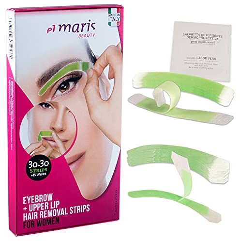 ELMARIS - Kit Wachsstreifen zur Haarentfernung für Augenbrauen und Schnurrbart - Kaltwachs - sanft - 15 Blisterpackungen pro Bereich