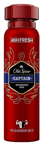Old Spice Captain Déodorant pour homme en spray 150 ml Frais 48H 0% Sels d'aluminium Anti-taches blanches et jaunes