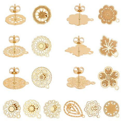 UNICRAFTALE 24St 12 Stile Goldene Ohrstecker Befunde 304 Edelstahl Böhmische Ohrstecker Komponente Mit Schleife Schmetterlingsstopper Metall Ohrring Für Boho Ohrring Schmuckherstellung, Loch 1 mm
