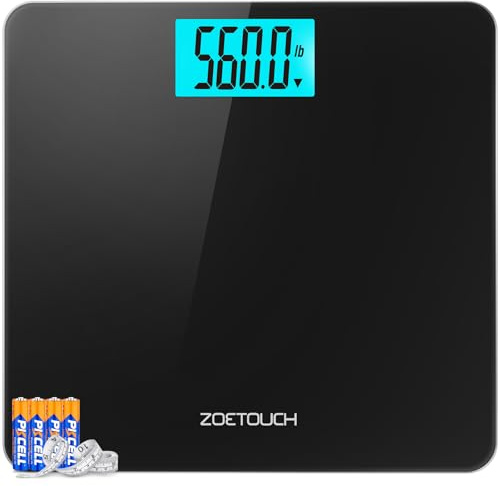 ZOETOUCH 560lbs Bathroom Scale for Body Weight Over 500 lbs, Accurate Digital Weighing Machine with Wide Platform 12.2 x 12.9, Large Backlit LCD Display,High Capacity for Heavy Duty Seniors