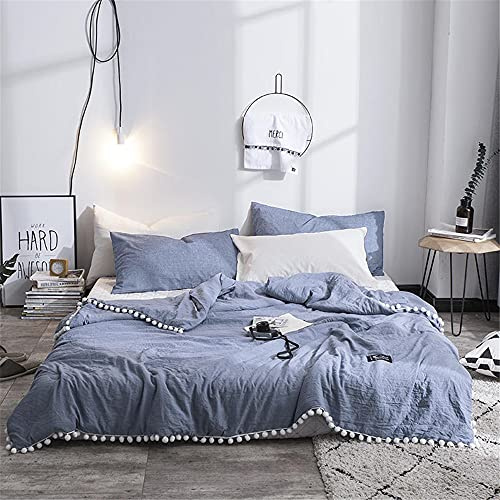 Chickwing Blatt Tagesdecke Bettüberwurf Gesteppt, Chickw1 Seersucker Einfarbig Tagesdecke Schlafzimmer Steppdecke Decke Überwurf Wohnzimmer Sofaüberwurf für Einzelbett (Blau,180x200cm)