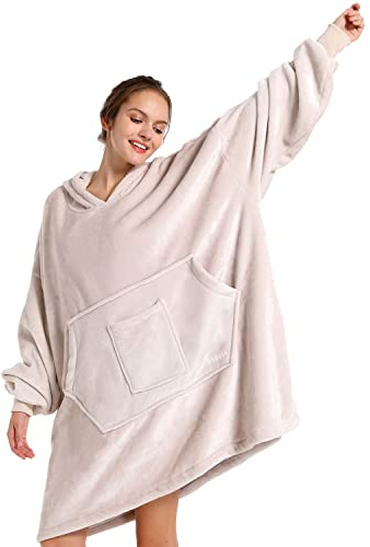 REDESS Decke mit Ärmeln Decken Hoodie Sweatshirt, tragbare Decke, übergroßer Sherpa mit Ärmeln und Riesentasche, kuscheliger Kapuzenpullover, warm für erwachsene Kinder