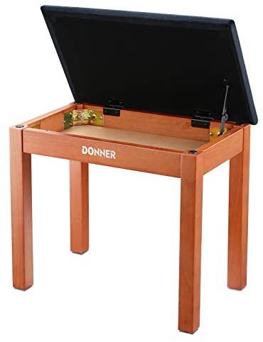 Donner Klavierbank mit Stauraum, Massivholz-Keyboardbank, Klavier-Bücherregal, Hocker, Stuhl, Sitz mit hochdichtem Wildlederkissen, Holz-Finish-Farbe