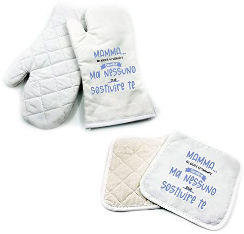Set da Cucina Guanto da Forno e Presina Festa della Mamma Personalizzato Idea Regalo Speciale Compleanno Natale per la Mamma Cucina Famiglia mamma puoi sostiuire chiunque ma nessuno può sostituire te