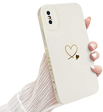 Newseego Hülle kompatibel mit iPhone X/XS, Fashion Gold Love-Heart Pattern Design, weiches flüssiges Silikon, iPhone X/XS Hülle, stilvolle stoßfeste Schutzhülle mit All-Inclusive-Linse für iPhone X/XS