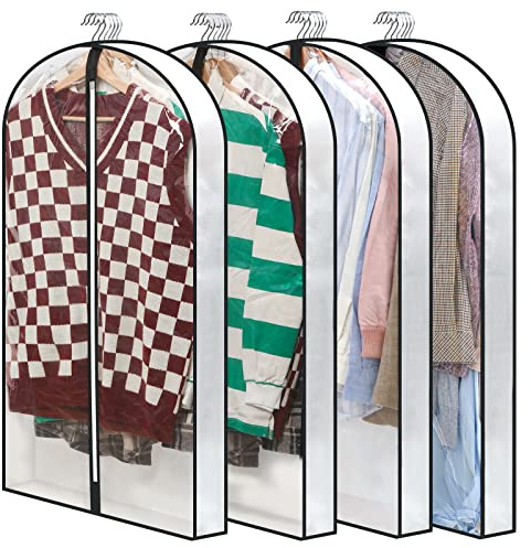Perber 40 Clear Garment Bags for Hanging Clothes, 4 Gusseted Suit Bags for Closet Storage, Hanging Clothes Storage Suit Cover Bags with Zipper for Coats, Jackets, Shirts, 4 Packs