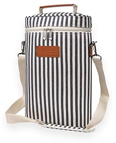 Kato Tirrinia 2 Flaschen-Eisbeutel, isolierter Weinbeutel, tragbarer Wein-Eisbeutel mit Gurt für Picknickparty, BYOB-Restaurant, Weinprobe, blaue Streifen, 21 x 10 x 33 CM | Weinkühltasche,Tragbare Tasche mit Riemen für Picknick, Party, Restaurant, Weinprobe, ideal für Wein und Bier