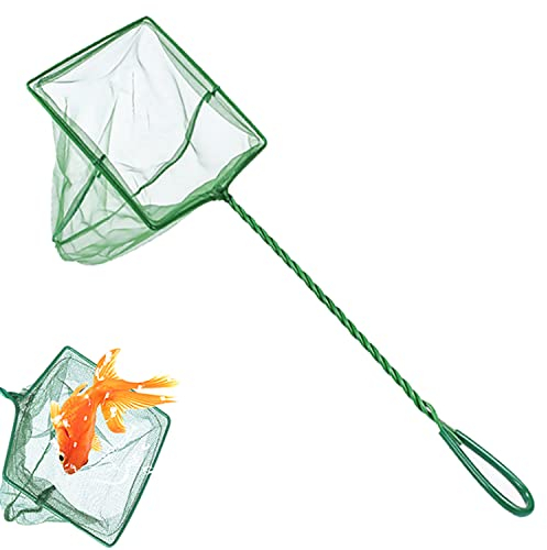 Aquarium Fishing Net,25cm Handle Fish Tank Quick Catch Mesh for Catching Small Fishes or Debris(Green)