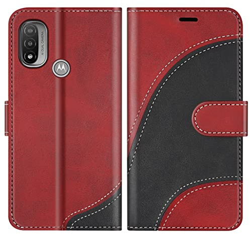 BoxTii Funda para Moto E20 / Moto E30 / Moto E40, Funda de PU Cuero para Moto E20 / Moto E30 / Moto E40, Magnético Carcasa Libro con Ranuras para Tarjetas, Rojo