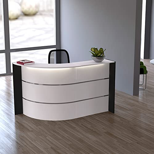 Schrank & Stuhl L-Bogentheke Surround mit Stauraumeinheit ohne Tür, Beratungstheke für den Empfangsbereich, 112 x 175 x 95 cm (HxBxT), Weiß/Anthrazit