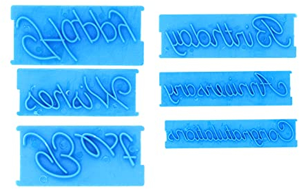 6Pcs Fondant Letter Stamp, Happy Birthday Best Wishes Words Cake Mold Letter Cutter Set for DIY Cake Cookies Pastry, Printed Stamp Mould Bakery Supplies for Cake Decoration Blue
