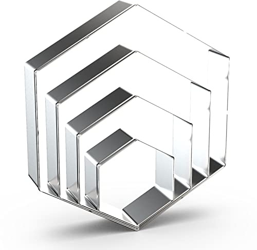 Sechseckiges Ausstechformen-Set groß – 12,7 cm, 10,2 cm, 7,6 cm, 5,1 cm, Wabenmuster, geometrischer Rahmen, Plakette, Ausstechformen, Formen – Edelstahl