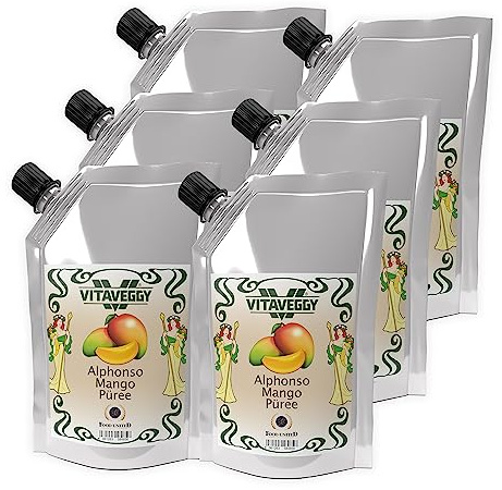 VITAVEGGY Frucht-Püree INDISCHE MANGO 6x 1kg von Food-United mango-fruit-puree für Mango-Maracuja-Saft-Smoothie Chutney Pickle Sorbet Cocktail ohne Aroma- Farb- & Konservierungsmittel (6)