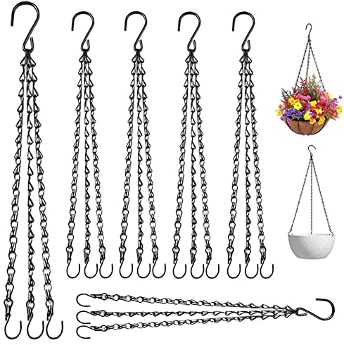 SAIJIAN 6 Stück Blumenampel Kette 46cm Doppelhaken Kette aus Metall Schwarz zum Aufhängen Blumentopf mit S-Haken