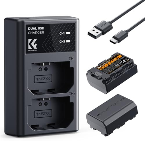 K&F CONCEPT NP-FZ100 2280mAH Battery and Dual Slot Charger Set for Sony A7iii, A7iv, A7C, A6700, A6600, ZV-E1, ZV-E10ii, FX3, FX30, A9, Alpha 9, Alpha 9S, A9S, A7R3, A7R4 Camera Batteries