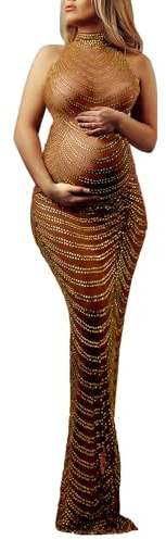Dedysler Ärmelloses Schwangerschaftskleid, sexy, glänzend, mit Strass, für Fotoshootings und Babypartys