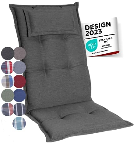 gardisun Gartenstuhlauflagen Hochlehner mit Kopfteil I Extra Dicke Sitzauflagen I Made in Europe I Polsterauflagen für Hochlehner I Auflagen mit extra hohem Komfort I 2er Set I Anthrazit