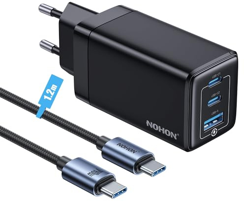 NOHON USB-C Ladegerät Fast Charger: 65W GaN Handy 3-Port Schnellladegerät PD3.0 mit 140W Typ-C 1.2M ladekabel | PPS kompatibel mit iPad Pro Air Galaxy S | für iPhone 14 13 12 Plus Mini Pro Pro Max