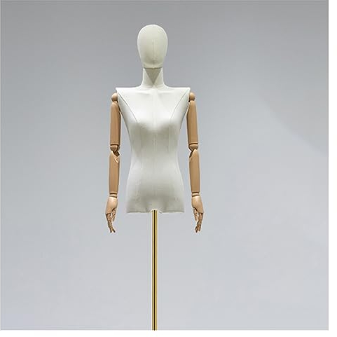 ZBJDX Weiblicher Schaufensterpuppen Torso Leinen Schaufensterpuppen Kleiderform MäNnchen Verstellbares Display Schneiderpuppen Display KleiderstäNder Mit Quadratischer Basis,Gold,B