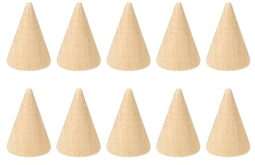 PATIKIL 30x20mm Natural Holz Kegel Ring Halter 10 Packung Finger Schmuck Anzeige Ständer Organizer Unbemalte Holzkegel für Heimwerker Handwerk Braun
