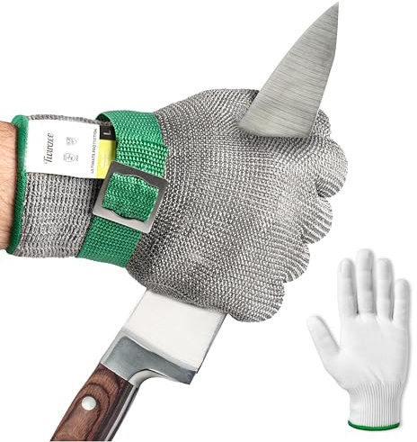 Twinzee Guanti Antitaglio Cucina ad Alta Tecnologia (Livello F/A9) Massima Protezione e Flessibilità - Guanto Antitaglio Cucina in Acciaio Inox - Taglia L