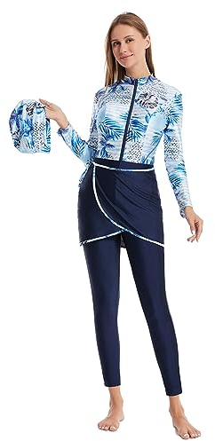 BlueSnow Long Sleeve Swimsuits Muslim Surfing Suit for Girls Modest Swimwear Islamic Burkini Hijab Swimming Beachwear(XL, Y5)
