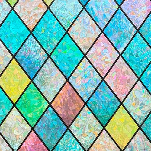 Bunte Buntglas-Fensterfolie, Regenbogen-Tür-Sichtschutzfolien, statisch haftende Fenstertönung, dekorativer Sonnenfänger, Fensteraufkleber, Hitze, Cotrol, Anti-UV für Zuhause und Büro, 60 x 299 cm