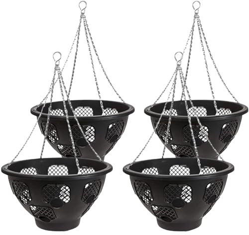 Trendi® Easy Filling Hanging Baskets/Planters Black 14/ Indoor Outdoor Garden Porch Decoration With Chain 46cm (4)