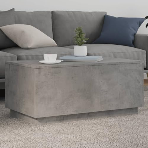 Gecheer Modern LED Coffee Table with RGB Lights - Engineered Wood, Concrete Grey, 90x50x40 cm - Living Room Decor Model839878
