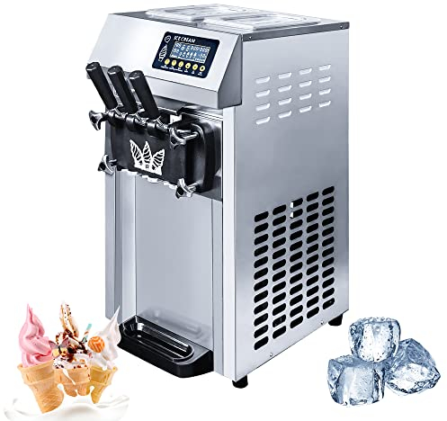 Kommerzielle Softeismaschine, 1250 W elektrische Eismaschine, Eismaschine mit 3 Geschmacksrichtungen, LCD-Bildschirm mit automatischer Reinigung und Frischefunktion, für Restaurants, Dessertläden, C