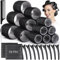 GeeRic Lot de 33 Bigoudis Auto-agrippants Sans Chaleur pour Cheveux Longs, avec Pinces et Peigne, pour Salon de Coiffure et Styles DIY - Noir