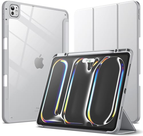 JETech Funda para iPad Pro 13 M5/M4, Plata | Para 2025/2024 Modelo, Trasera Transparente, Carcasa Protección Slim Antigolpes con Soporte para Pencil, Soporte Tríptico