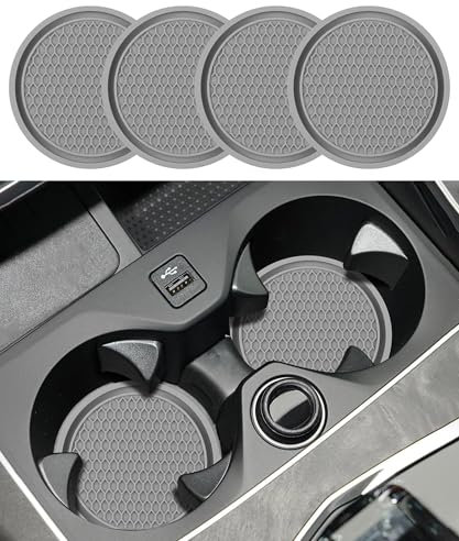 Flaconi Lot De 4 Pièces De Verre Pour Voiture - Insert De Porte-Gobelet, Dessous De Verre Antidérapant Pour Accessoires d'Intérieur (Gris)