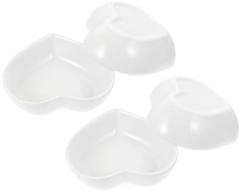 AUTSUPPL Heart Shaped Small Dipping Bowls Ceramic Sauce Dishes Mini Appetizer Plates White 4pcs for Sushi Snack Serving
