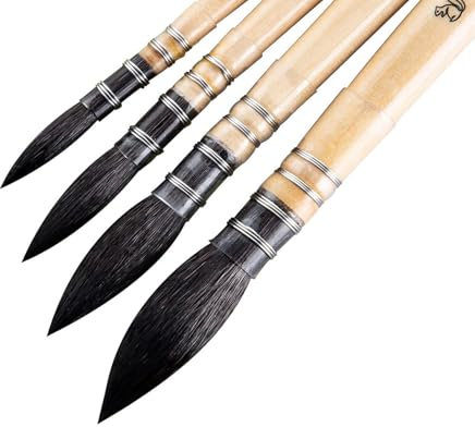 Aquarellpinsel-Set, 4 Stück Künstler-Pinsel Aquarellpinsel aus natürlichem Eichhörnchenhaar Runde Feine Spitze Ideal für Aquarellfarben und Tuschen, Größen #0, 2, 4, 6