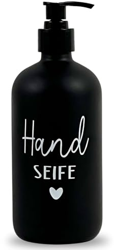 Glas Seifenspender 500ml - Schwarzer Pumpspender, Spülmittelspender für Küche. Handseifenspender für Badezimmer (Schwarz, Handseife)