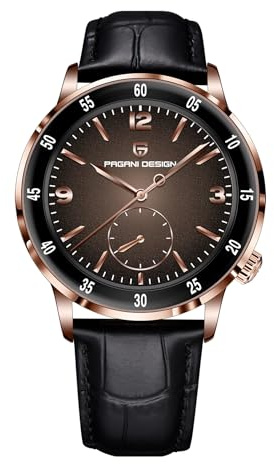 Pagani Design Herren-Automatikuhr Leicht ablesbares großes Zifferblatt Mechanische Uhr Synthetisches Saphirglas 100 Meter wasserdicht Ultraflache Herren-Lederuhr