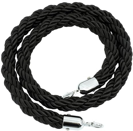 Hazrcvr Absperrkordel schwarz 1,5 m Kordel für Warteschlangen Personenleitsystem Handlaufseil Personen Absperrseil Absperrseil mit Haken Absperrkordel aus Nylon Zugseil Absperrband Sperre