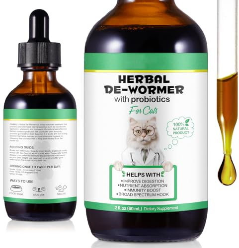 Natural Dewormer For Cats - 60ml Cat Worming Treatment -Herbal Wormer for Cats - Cat Worming for Cats - Worming Treatment for Cats - Supports Gut & Intestinal Health
