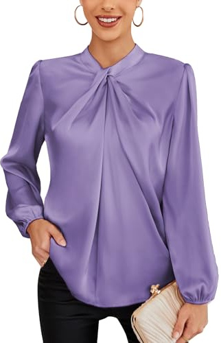 GRACE KARIN Blusa Elegante Donna Maniche Lunghe Tinta Unita con Bottoni Scollo a V da Ufficio Casual