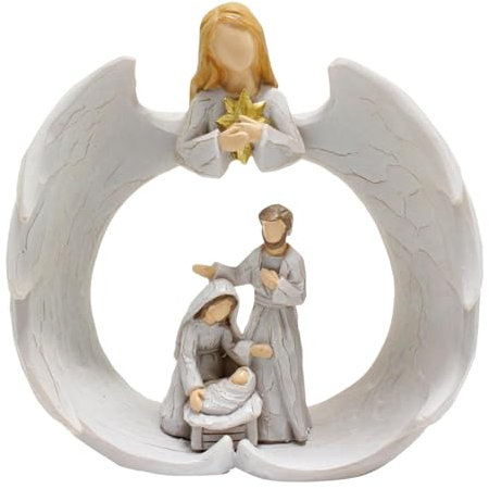 Krippenfiguren – Statue der Heiligen Familie aus Harz, Engel-Weihnachtsfiguren für Innendekoration, saisonale Weihnachtsfiguren, religiöse Geburt