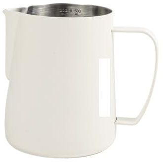 SynapSYA Lechera Acero Inoxidable Jarra for espumar Leche de Acero Inoxidable, 400/600ml, Jarra for espumar Leche for Capuchino, Accesorios de Barista for el hogar para Espumar(600ml Beige)