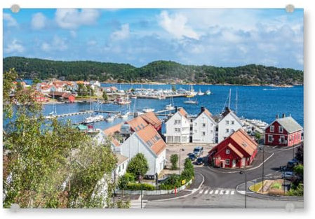 artboxONE Acrylglasbild 90x60 cm Natur Lillesand und Meer Bild hinter Acrylglas - Bild lillesand Boot gebäude