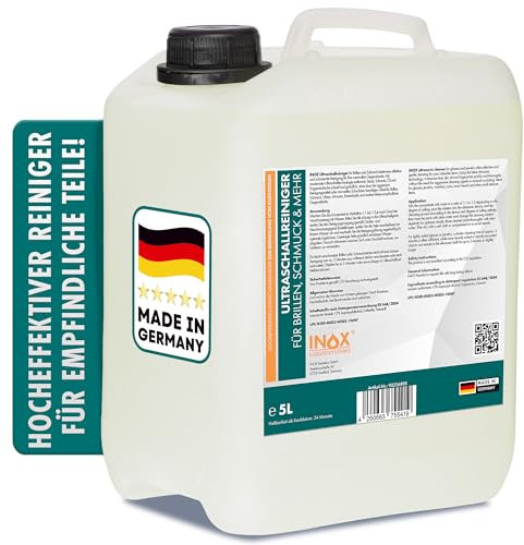 INOX - Hocheffektives Ultraschallreiniger Konzentrat 5L für Brillen, Schmuck & Mehr I Schonendes Reinigungsmittel für Ultraschallgeräte für empfindliche Teile