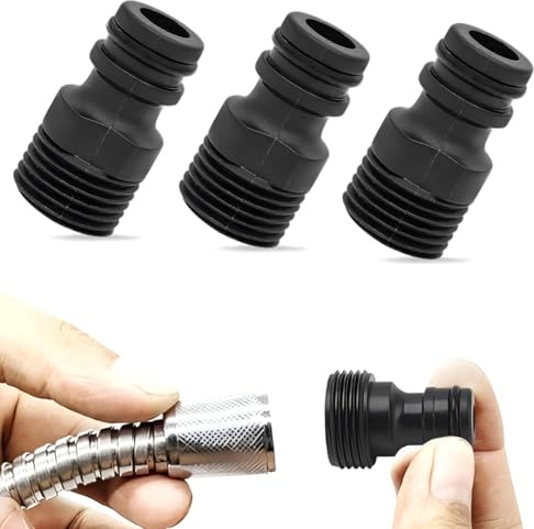 EIROVYA 3 Pezzi Attacco Rapido Acqua, Adattatore Maschio per Raccordo Rubinetto a Tubo da 3/4 | Raccordo Rapido e Facile per Tubi d'Acqua | Raccordo Filettato | Plastica Abs e Gomma | Grigio